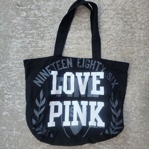 Y2K VS Victoria's Secret Love Pink Tote‎ Women's Black White Gray Canvas Bag